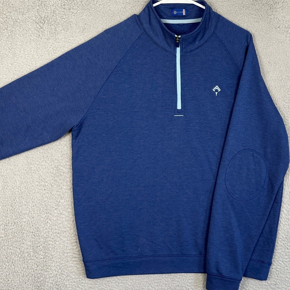 Stitch Golf Sweatshirt Mens Large Dark Blue Quarter Zip Pullover Elbow Patches